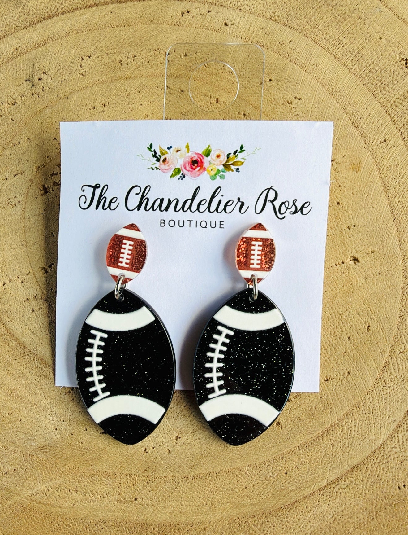 BLACK DOUBLE FOOTBALL EARRINGS
