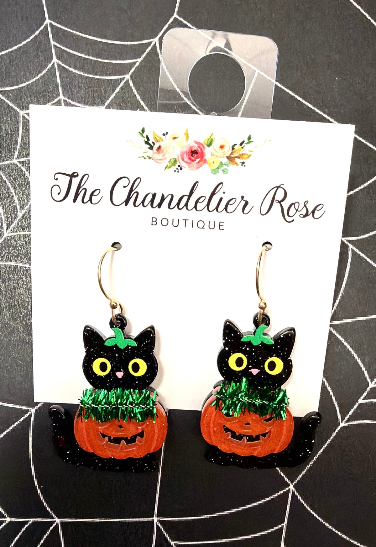 Friendly Cat with Green Fuzzy Earrings