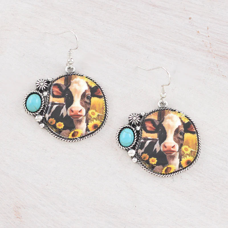 COW PENDANT SUNFLOWER CONCHO EARRINGS