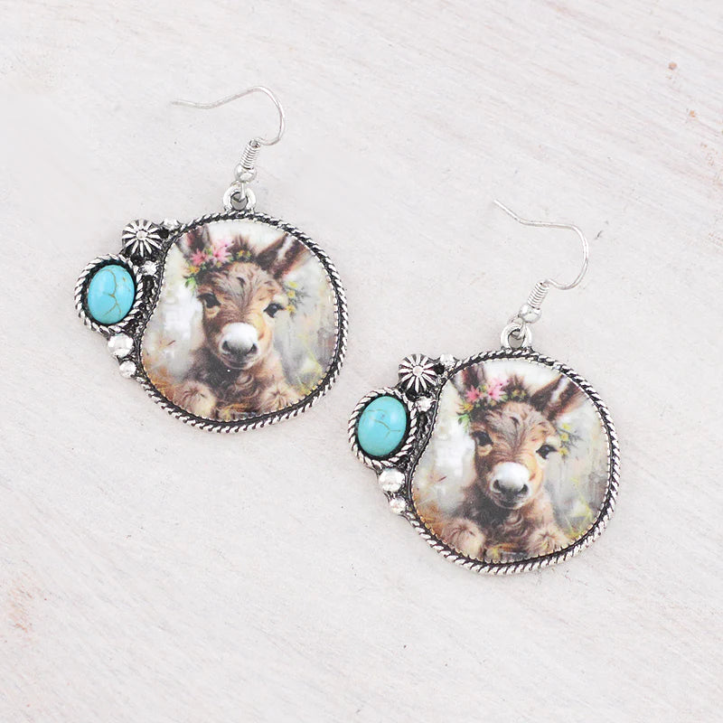 DONKEY PENDANT CONCHO SILVER HOOK EARRINGS