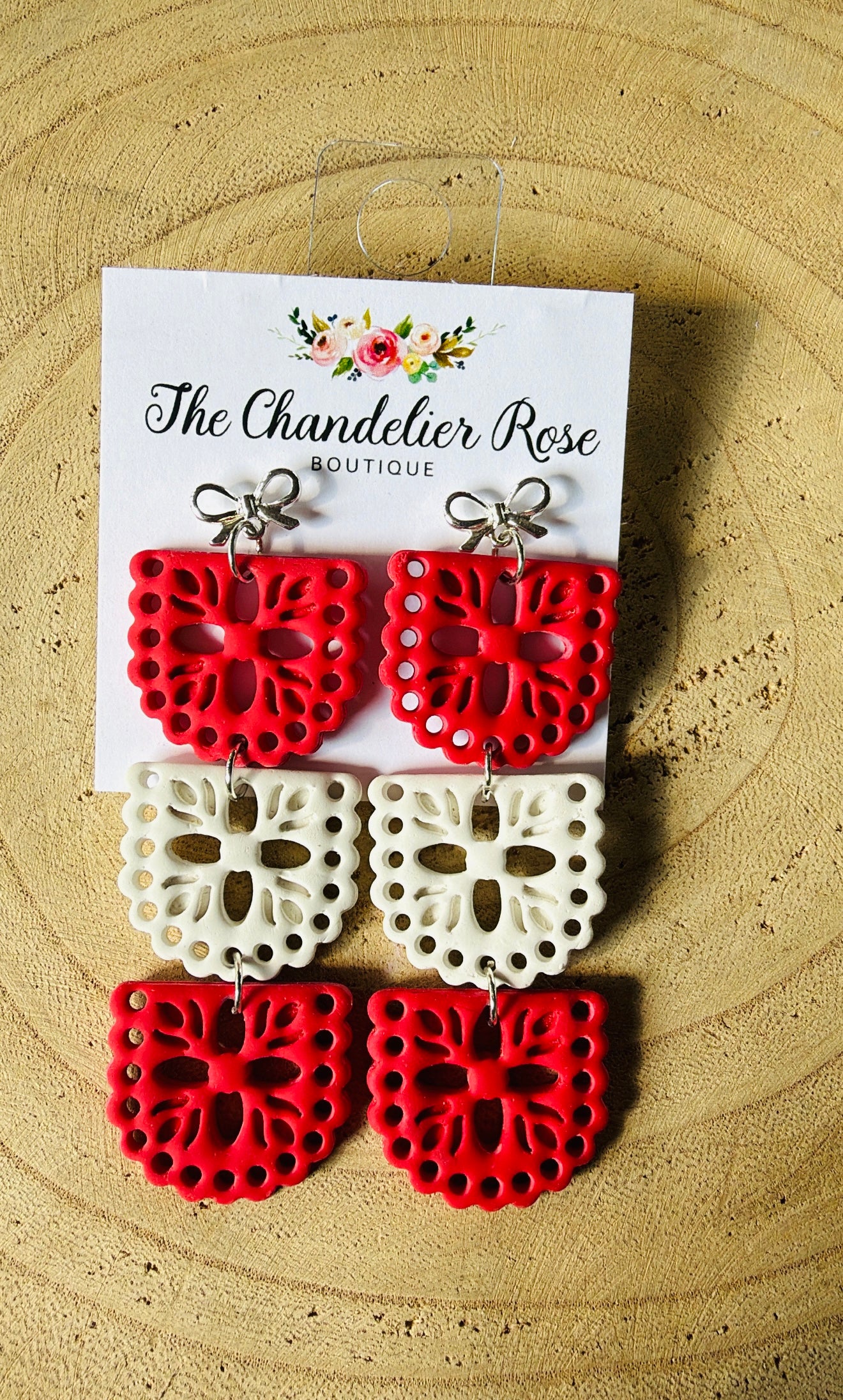 Red and White Papel Picado Earrings