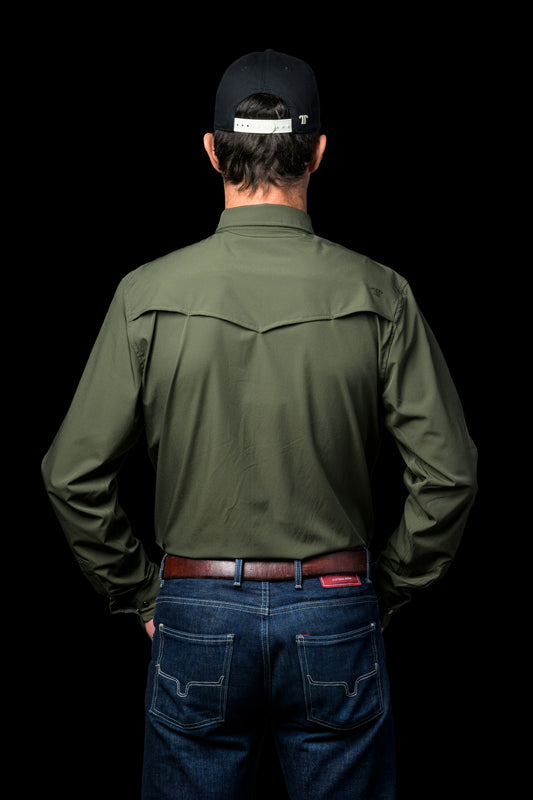 FERRELL MEN'S CORE OLIVE LONG SLEEVE SNAP SHIRT