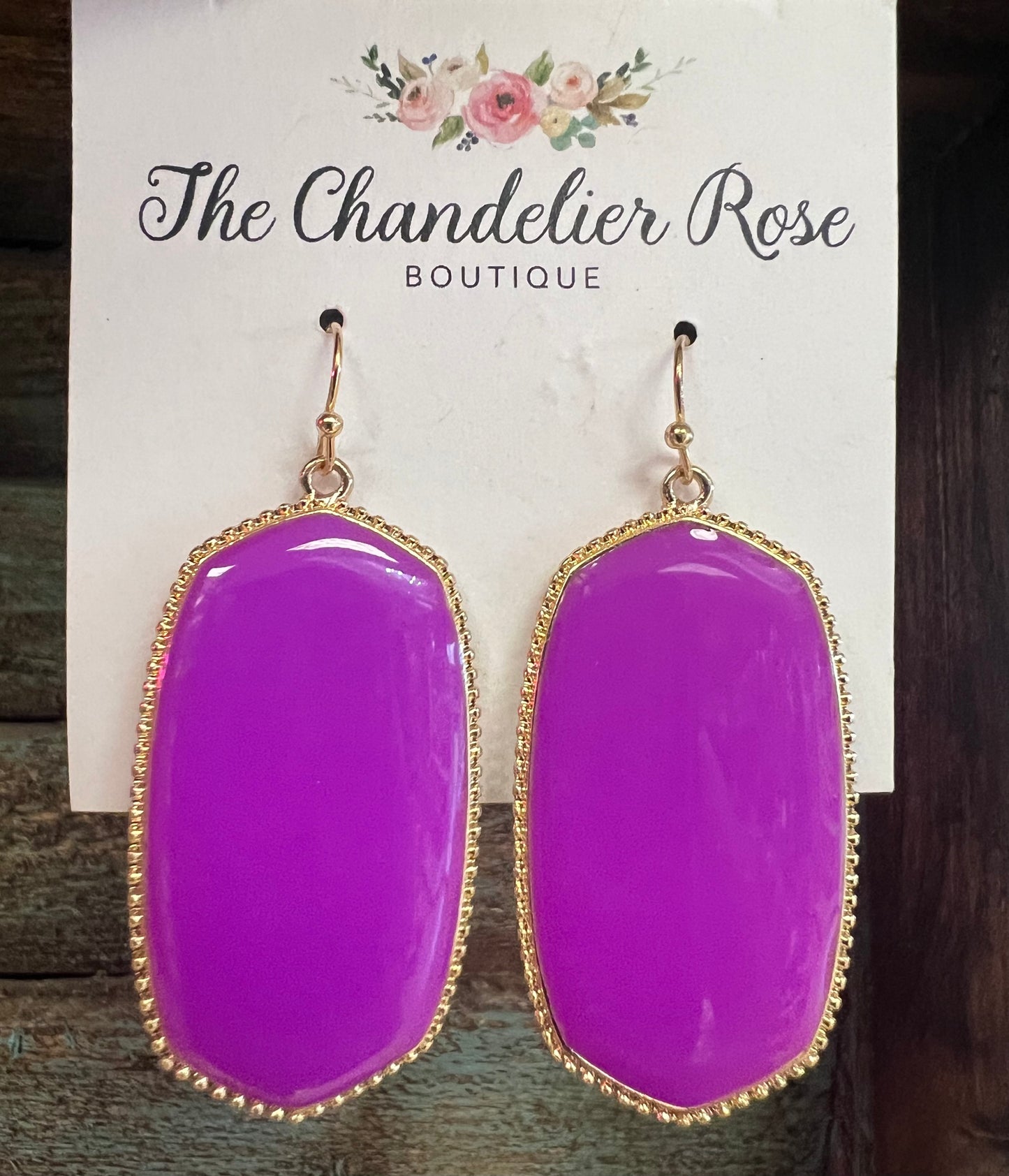GOLD BACK DANGLE HOOP EARRINGS - NEON PURPLE