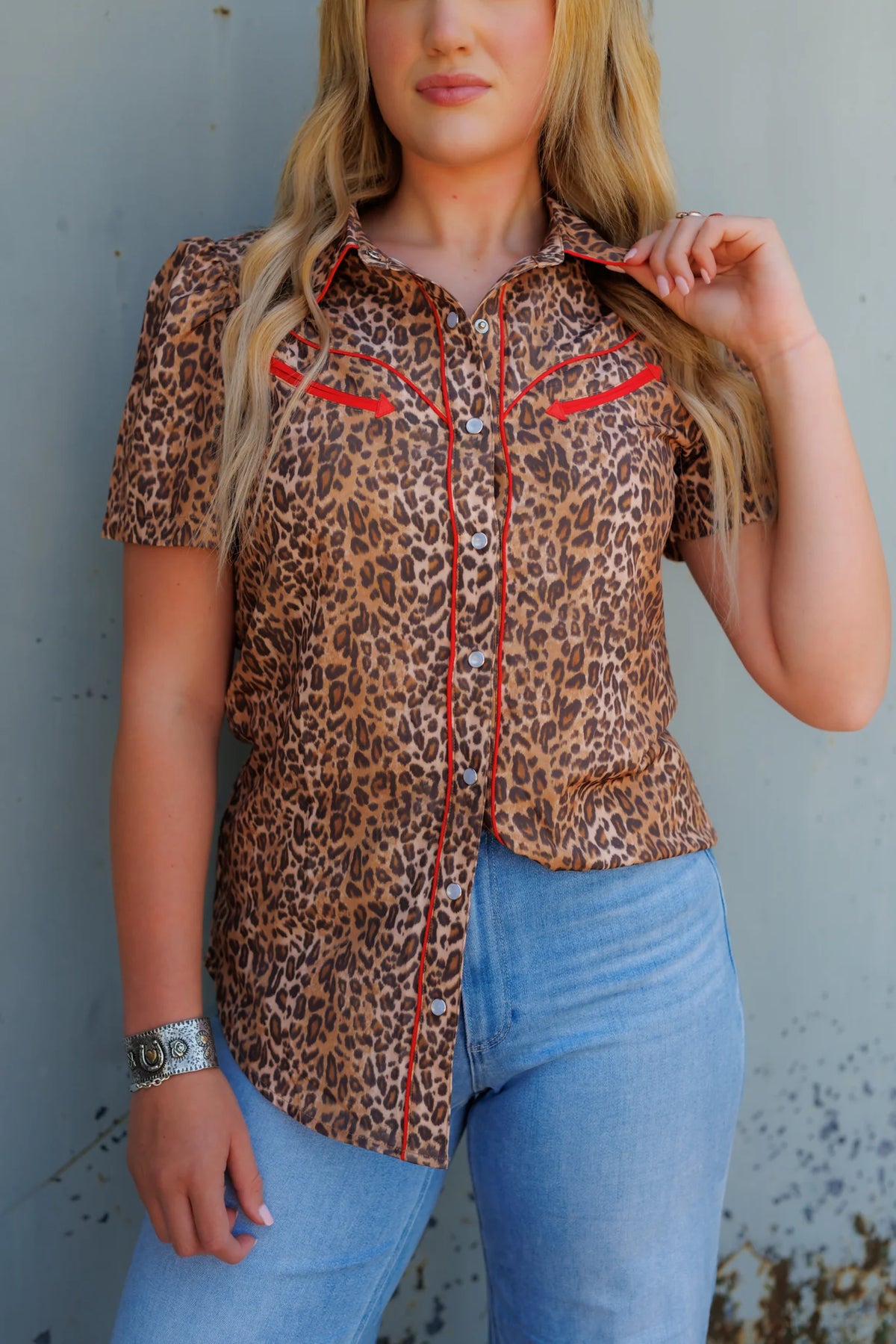 ARROW SATIN PEARL SNAP SHIRT - LEOPARD