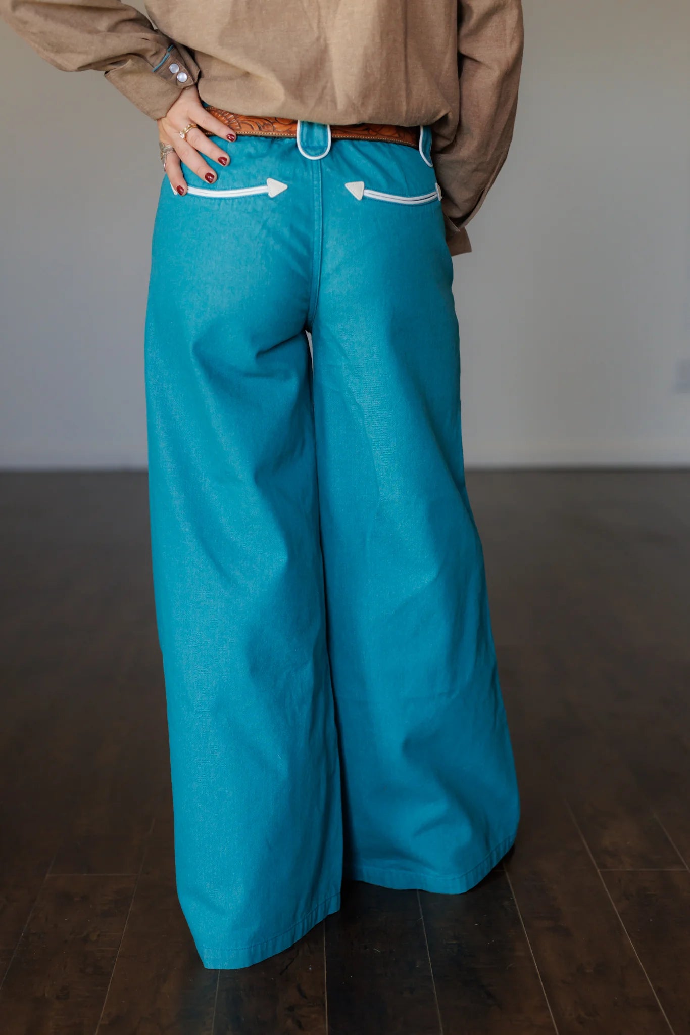 TURQUOISE SMILEY WIDE LEG DENIM JEANS