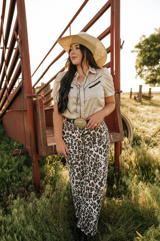 ARROW SATIN PEARL SNAP SHIRT - IVORY