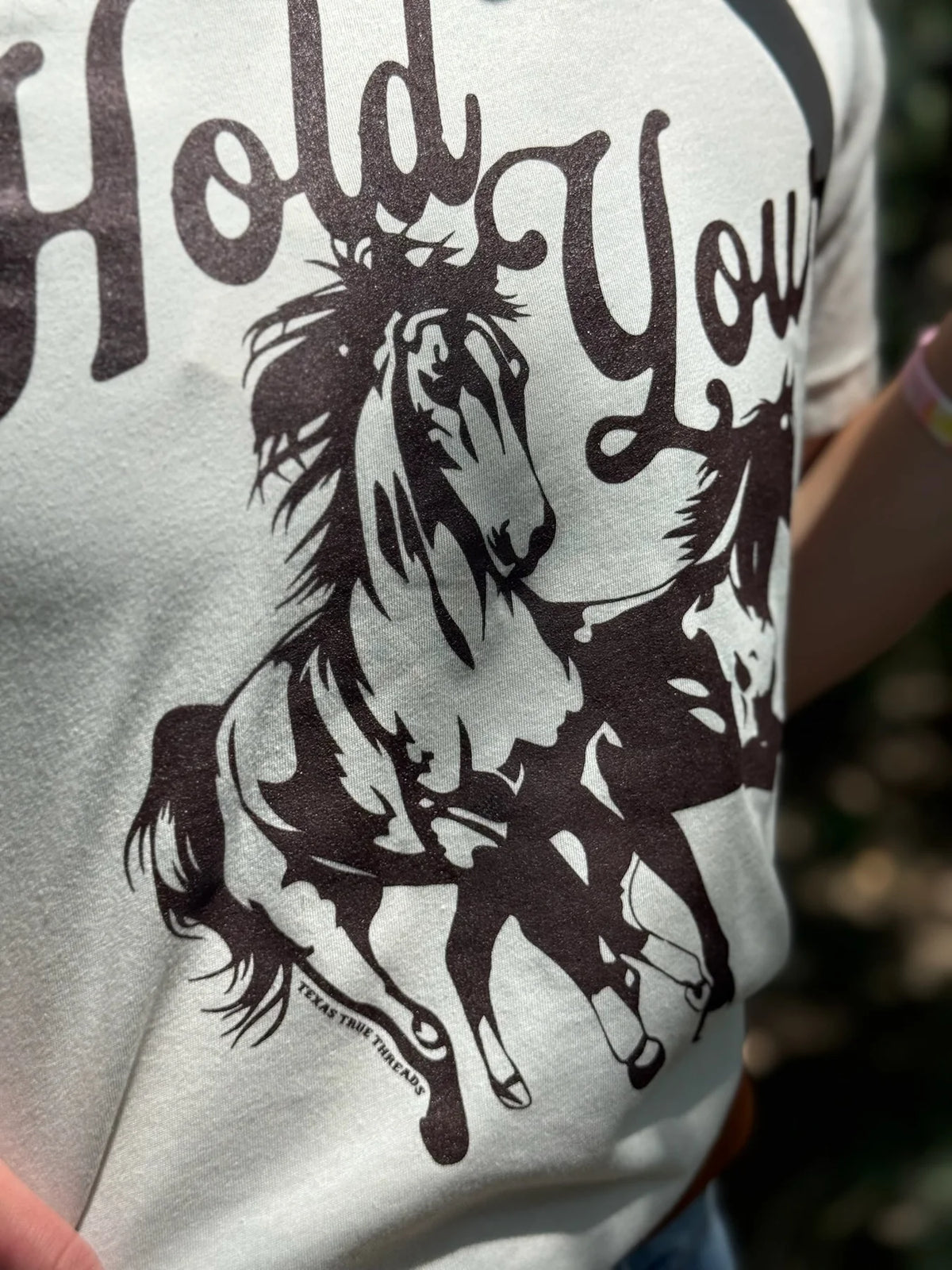 HOLD YOUR HORSES TEE IN BROWN INK - HEATHER DUST