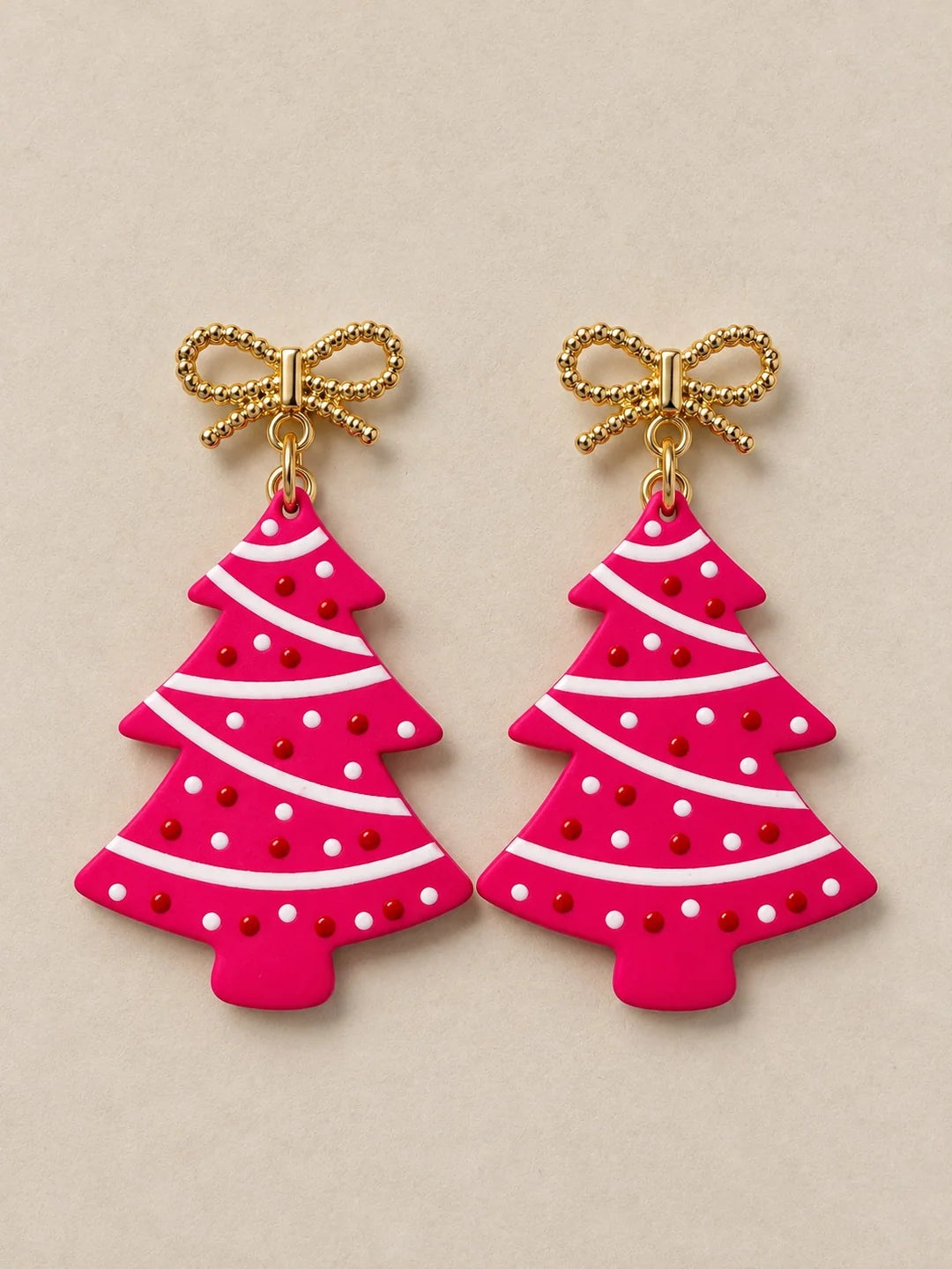 Hot Pink Christmas Tree Earrings