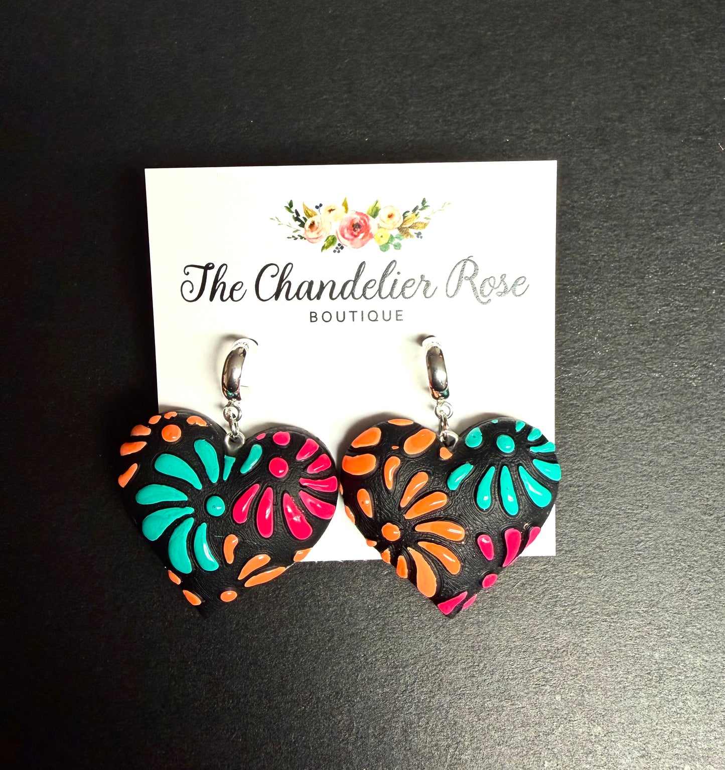 Big Texas Heart Floral Earrings
