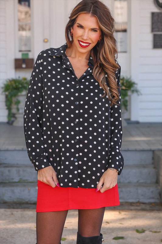 NINA BUTTON UP TUNIC - AFTER DARK POLKA DOT