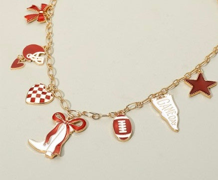 Game Day Bag Charm Boot Bow - Burgundy and White