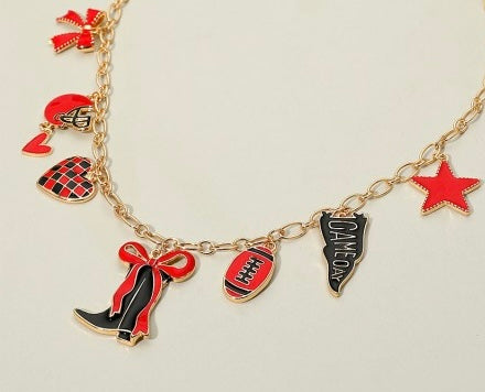 Game Day Bag Charm Boot Bow - Red and Black