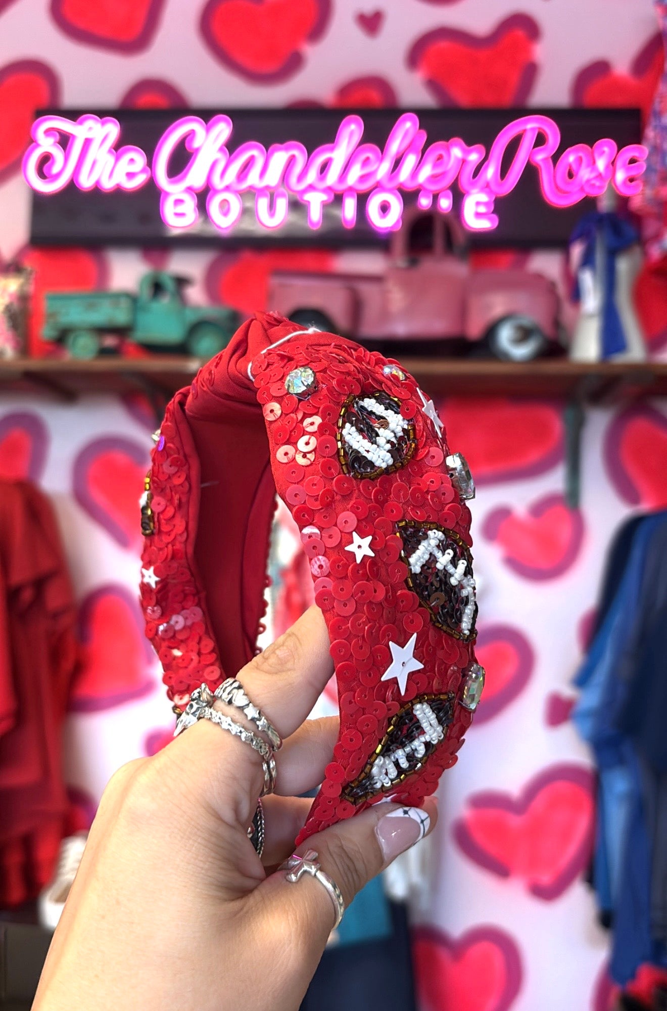 Red Sequins with Football Headband