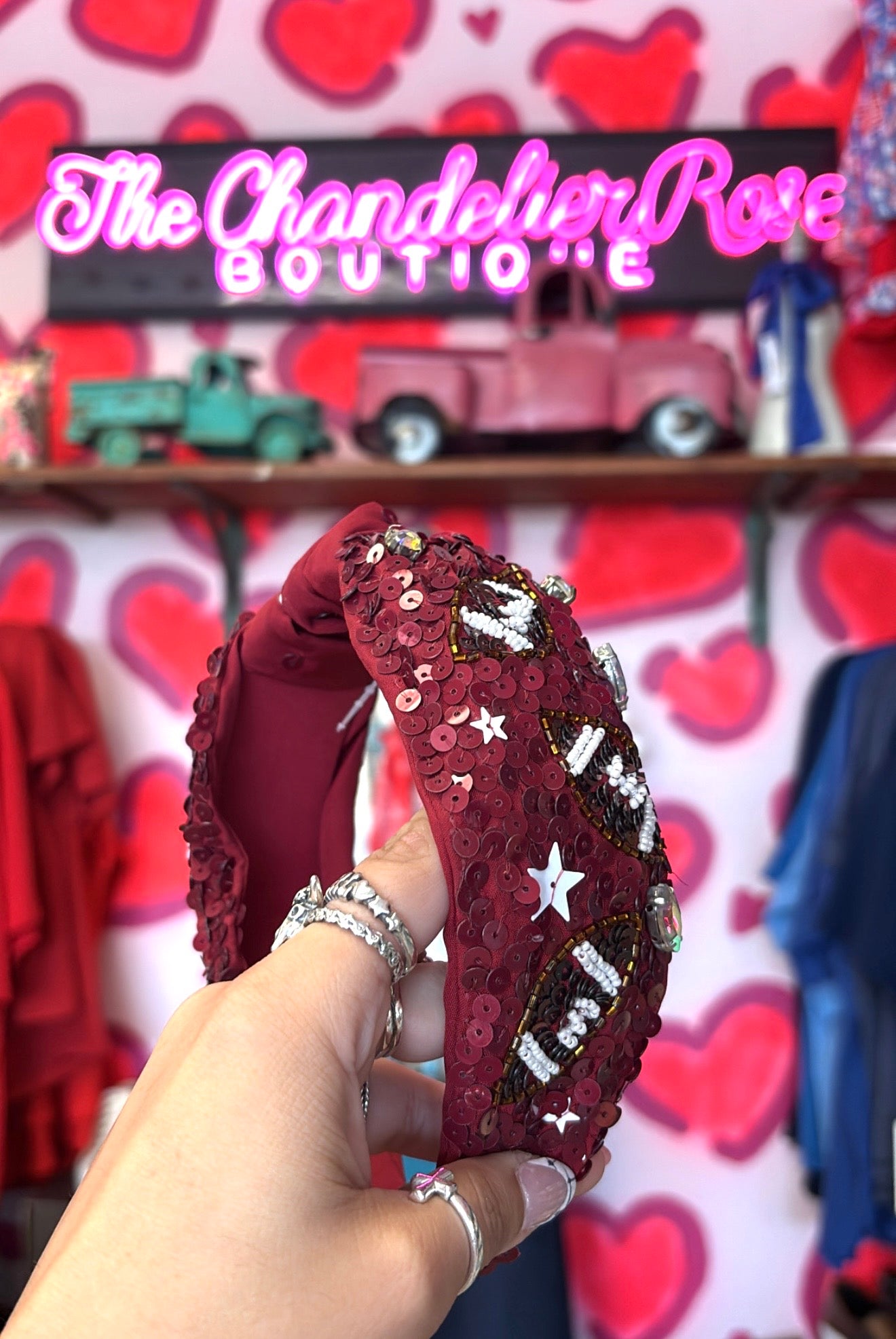 Maroon Sequins with Football Headband