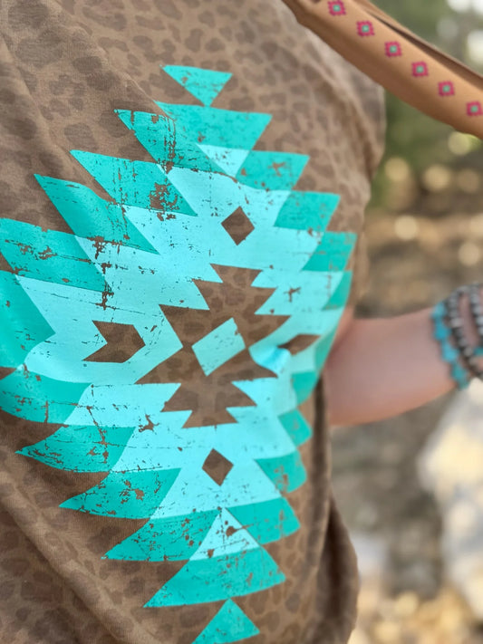 BROWN LEOPARD AZTEC TEE