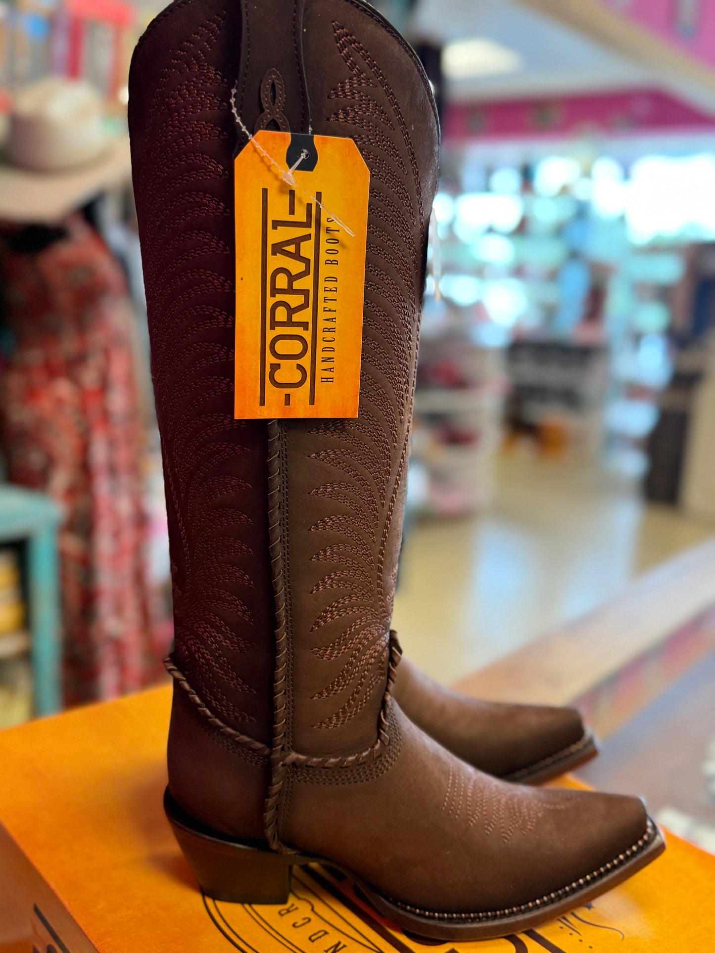 CORRAL WOMEN'S BROWN EMBROIDERY & WOVEN METALLIC WELT TALL TOP WESTERN BOOT - A5087