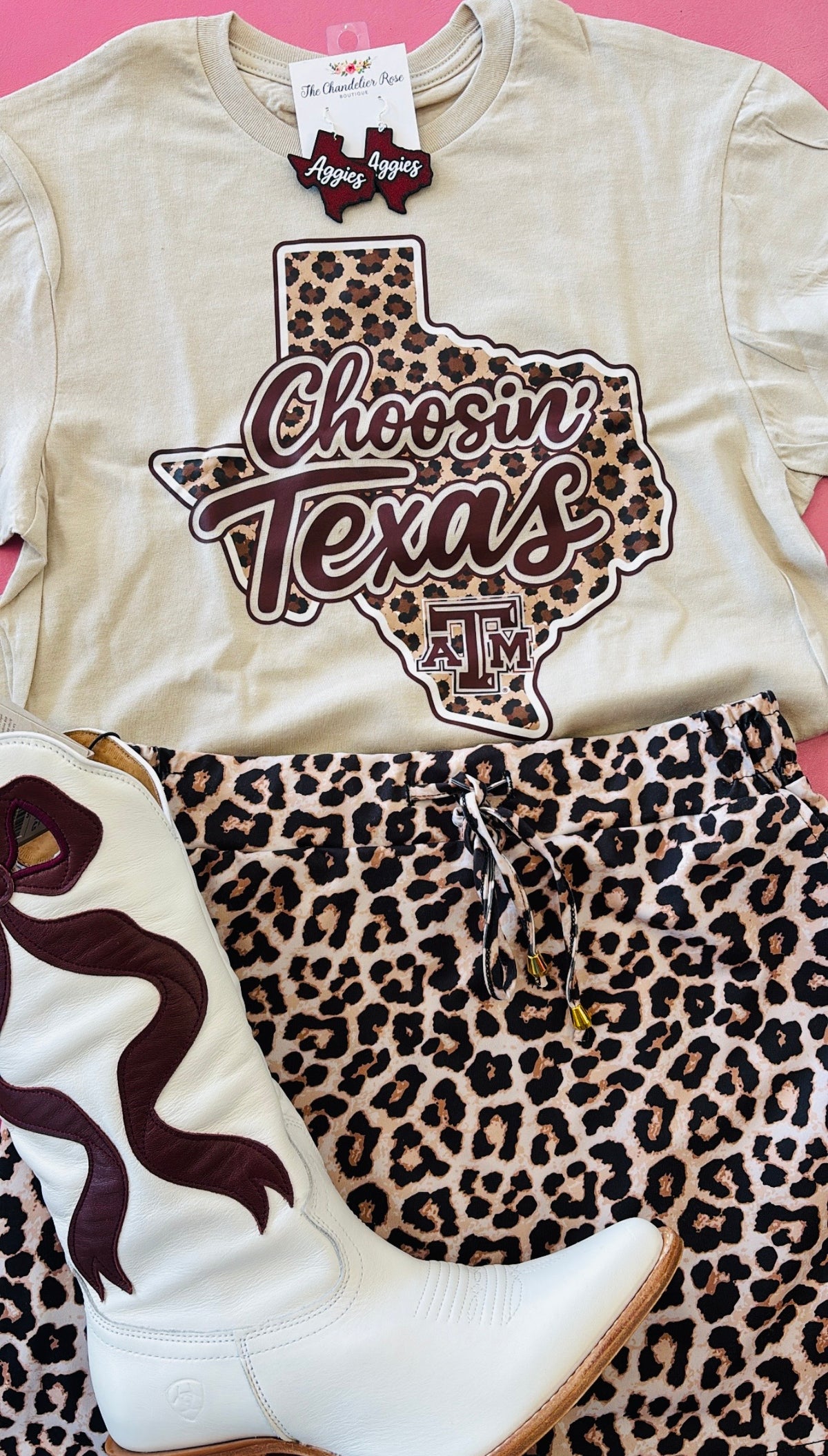 CHOOSIN’ TEXAS A&M LEOPARD TEE - CREAM