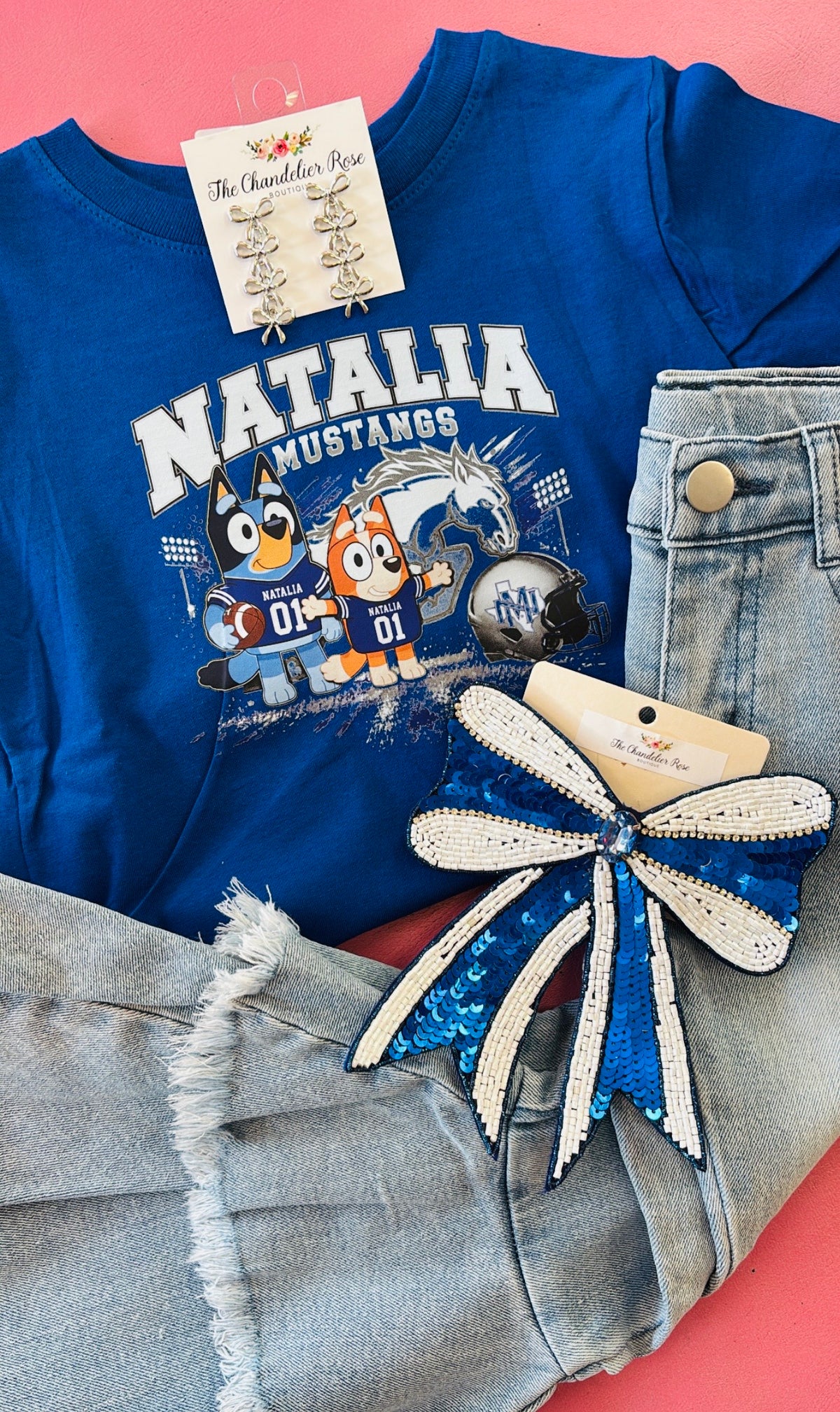 TODDLER & YOUTH BLUEY NATALIA MUSTANGS TEE - ROYAL BLUE