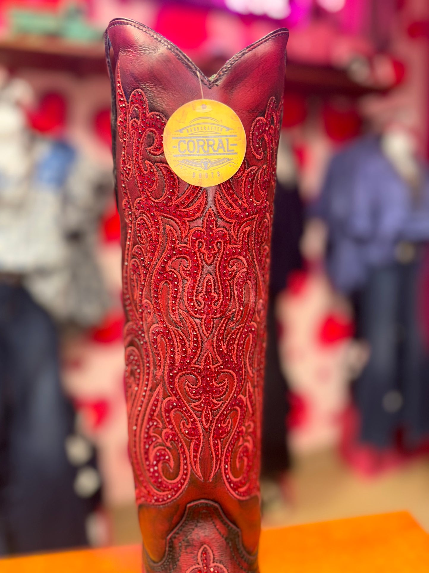 CORRAL WOMEN'S RED SUEDE OVERLAY & CRYSTAL TALL WESTERN BOOT - A4869