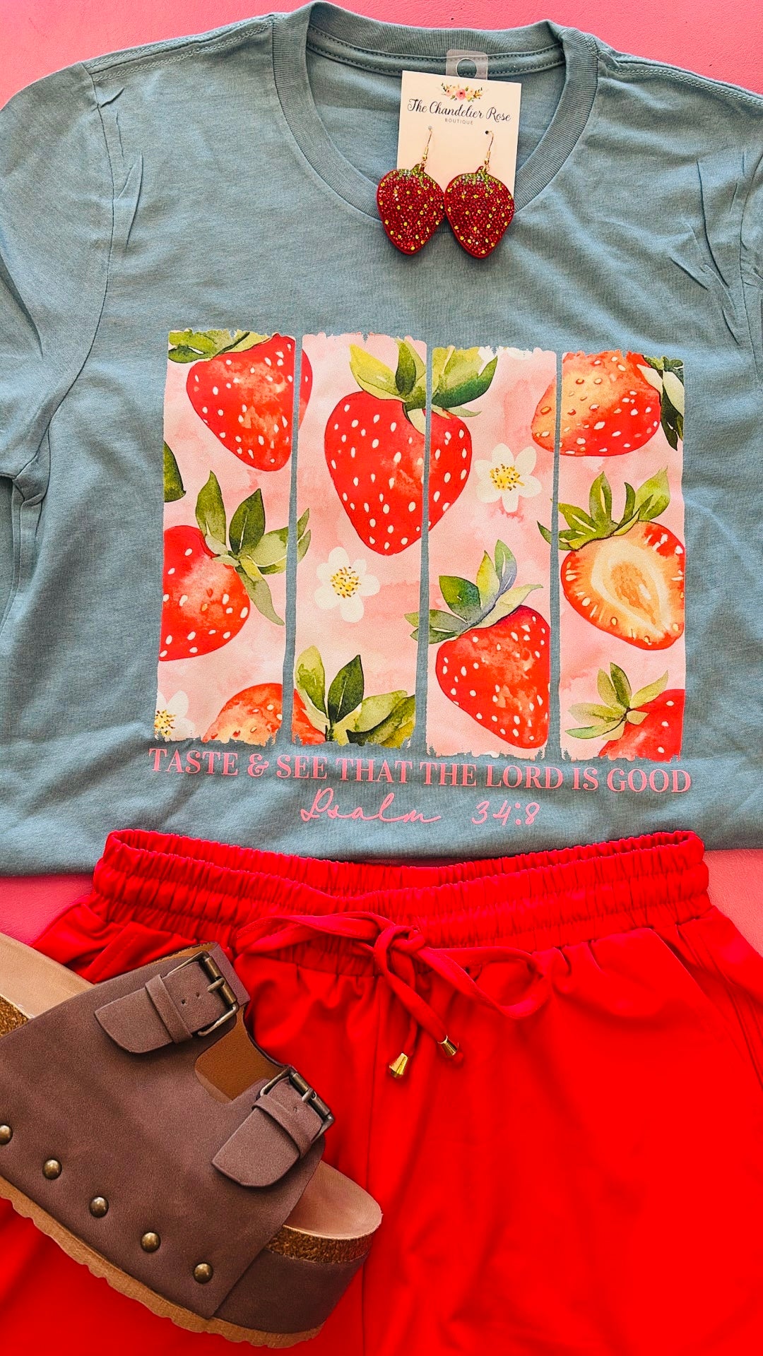 TASTE AND SEE THAT THE LORD IS GOOD STRAWBERRY TEE - HEATHER LAGOON