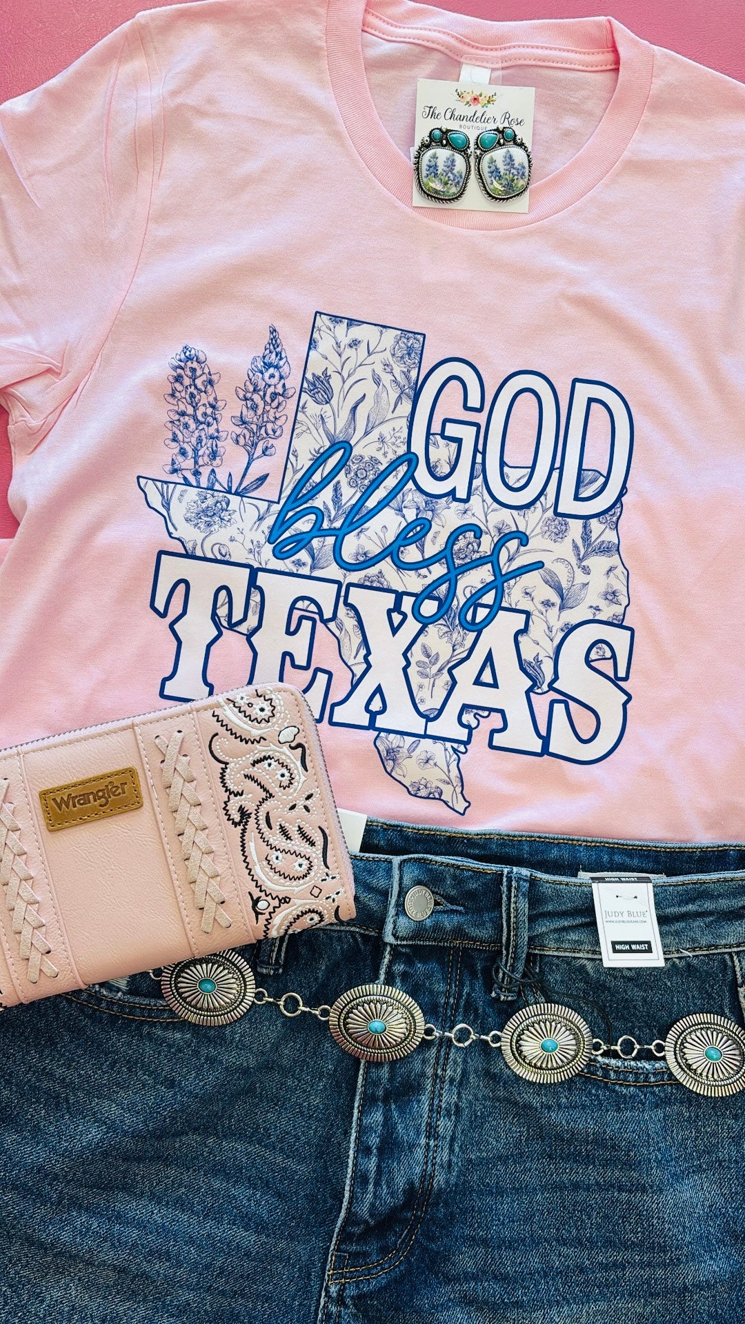GOD BLESS TEXAS BLUEBONNET TEE - LIGHT PINK