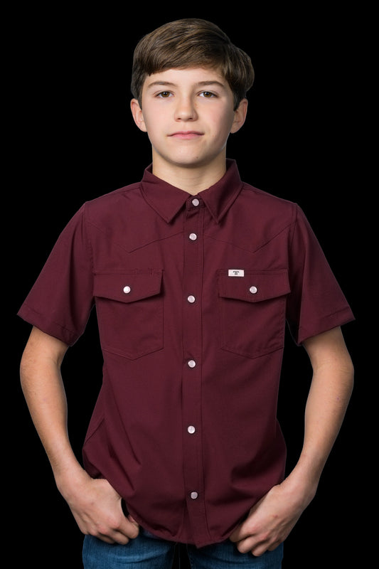 FERRELL KID'S SHORT SLEEVE SNAP SHIRT - MAROON
