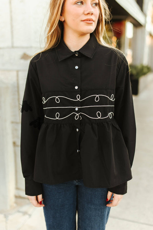 LOOPTY LOU LONGSLEEVE TOP - MIDNIGHT
