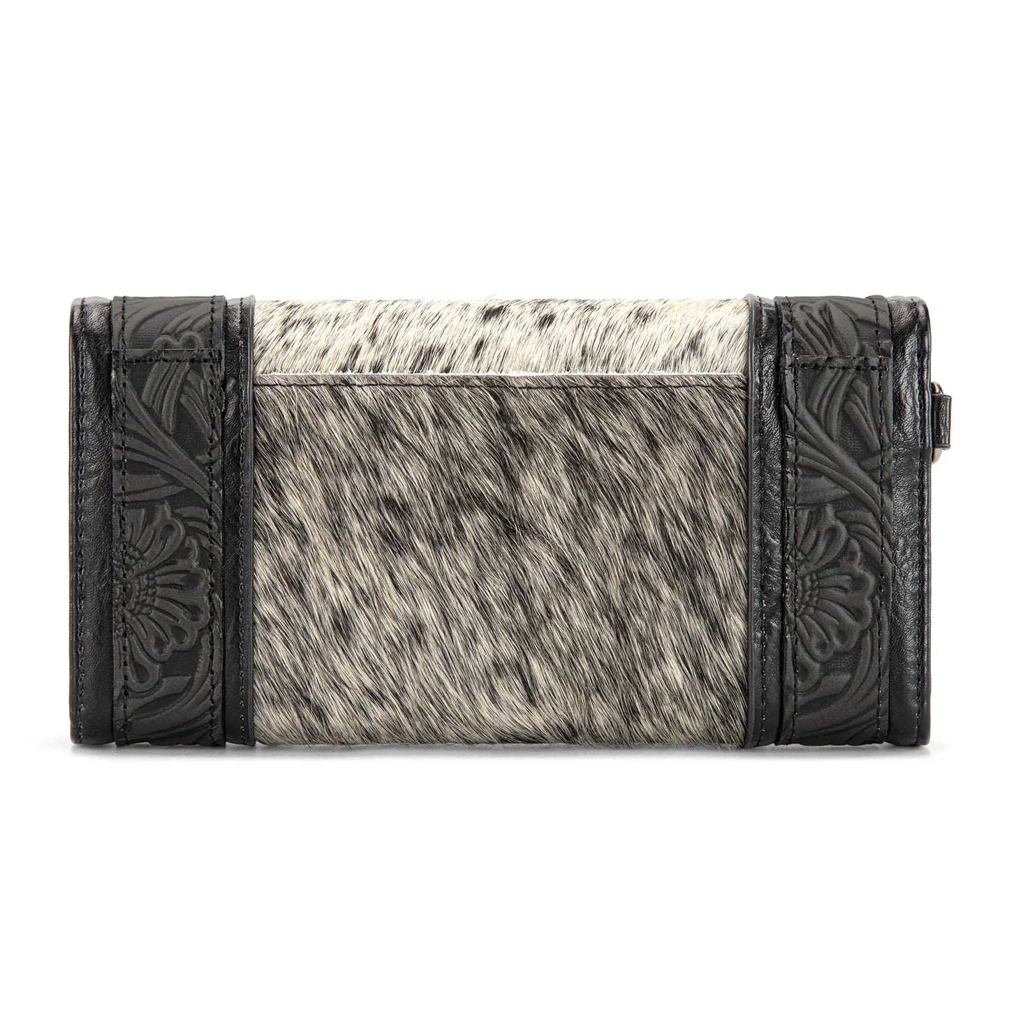 Montana West Hair-On Hide Tooled Wallet – Western Wristlet - Black