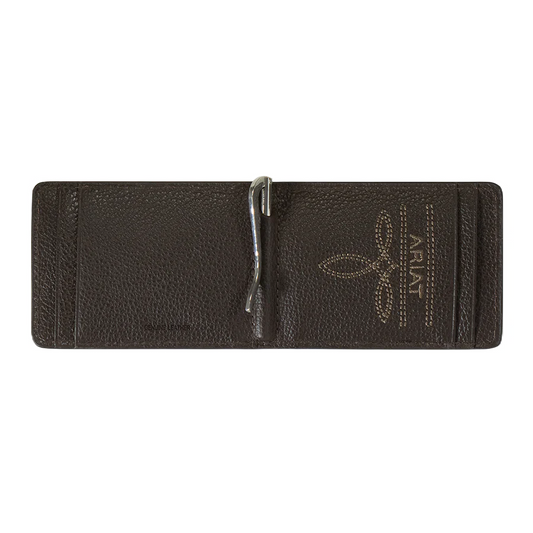 ARIAT BIFOLD WALLET MONEY CLIP OSTRICH FLORAL EMBOSSED BROWN