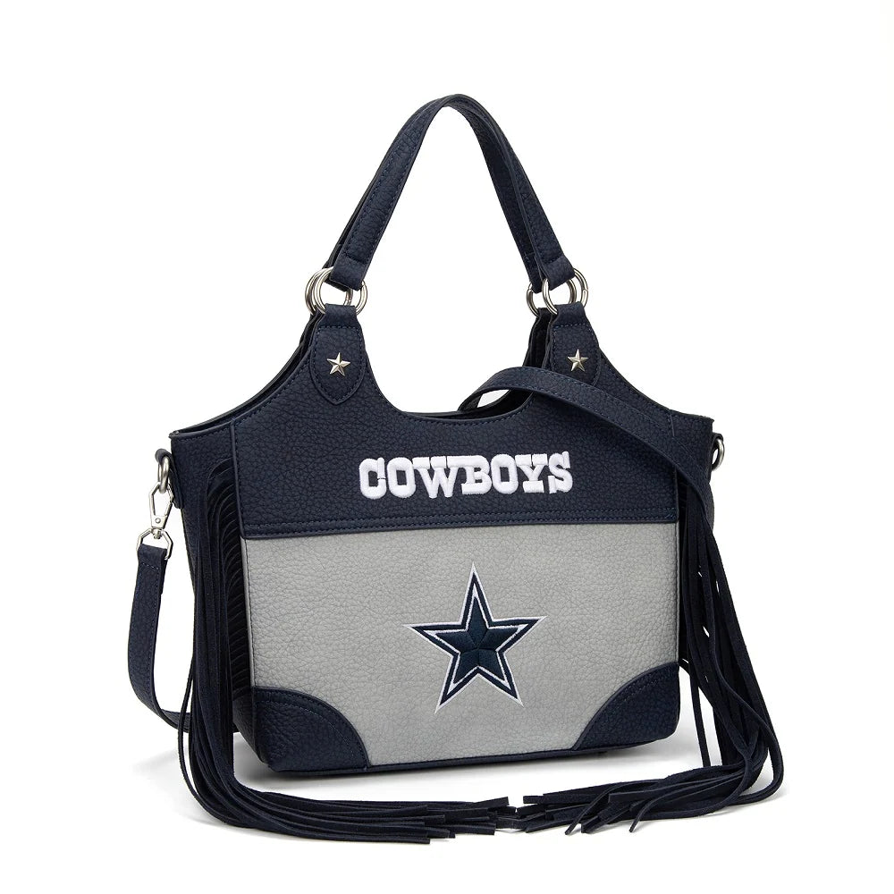 MONTANA WEST NFL LICENSED Dallas Cowboys Two-Tone Fringe Hobo Tote Bag - Gray