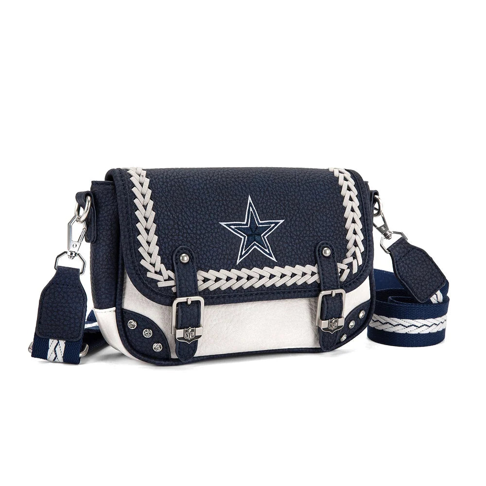 MONTANA WEST NFL LICENSED Dallas Cowboys Braided Stitch Crossbody Satchel Bag - Blue