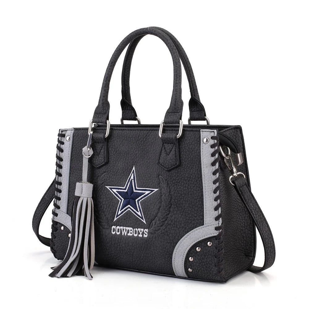 MONTANA WEST NFL LICENSED Dallas Cowboys Whipstitch Fringe Handheld Tote Crossbody Bag