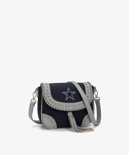 MONTANA WEST NFL DALLAS COWBOYS STUDDED FRINGE FLAP CROSSBODY BAG