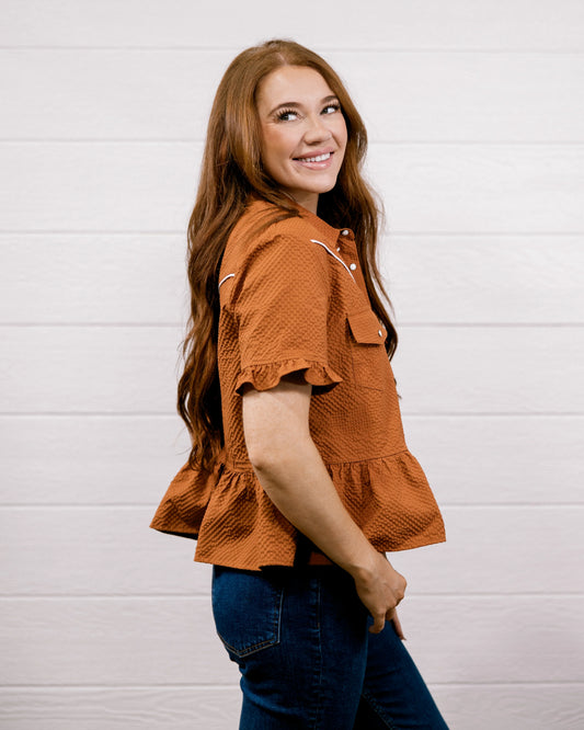 THE DIXIE WESTERN TOP - BURNT ORANGE