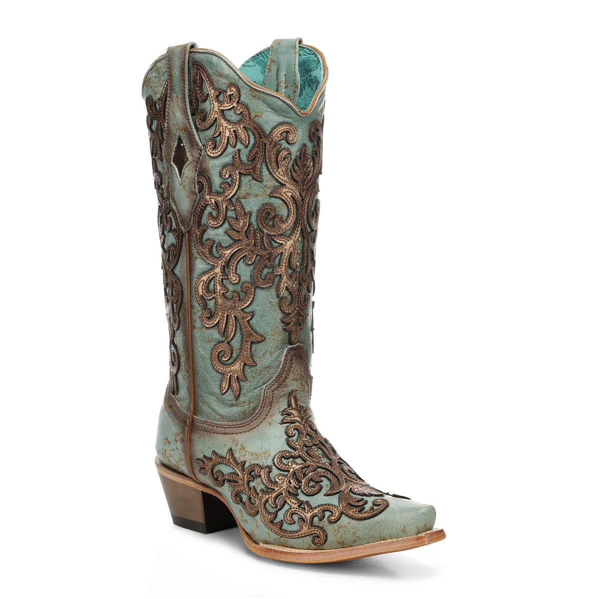 CORRAL WOMEN'S TURQUOISE OVERLAY & EMBROIDERY SNIP TOE WESTERN BOOT - Z5515