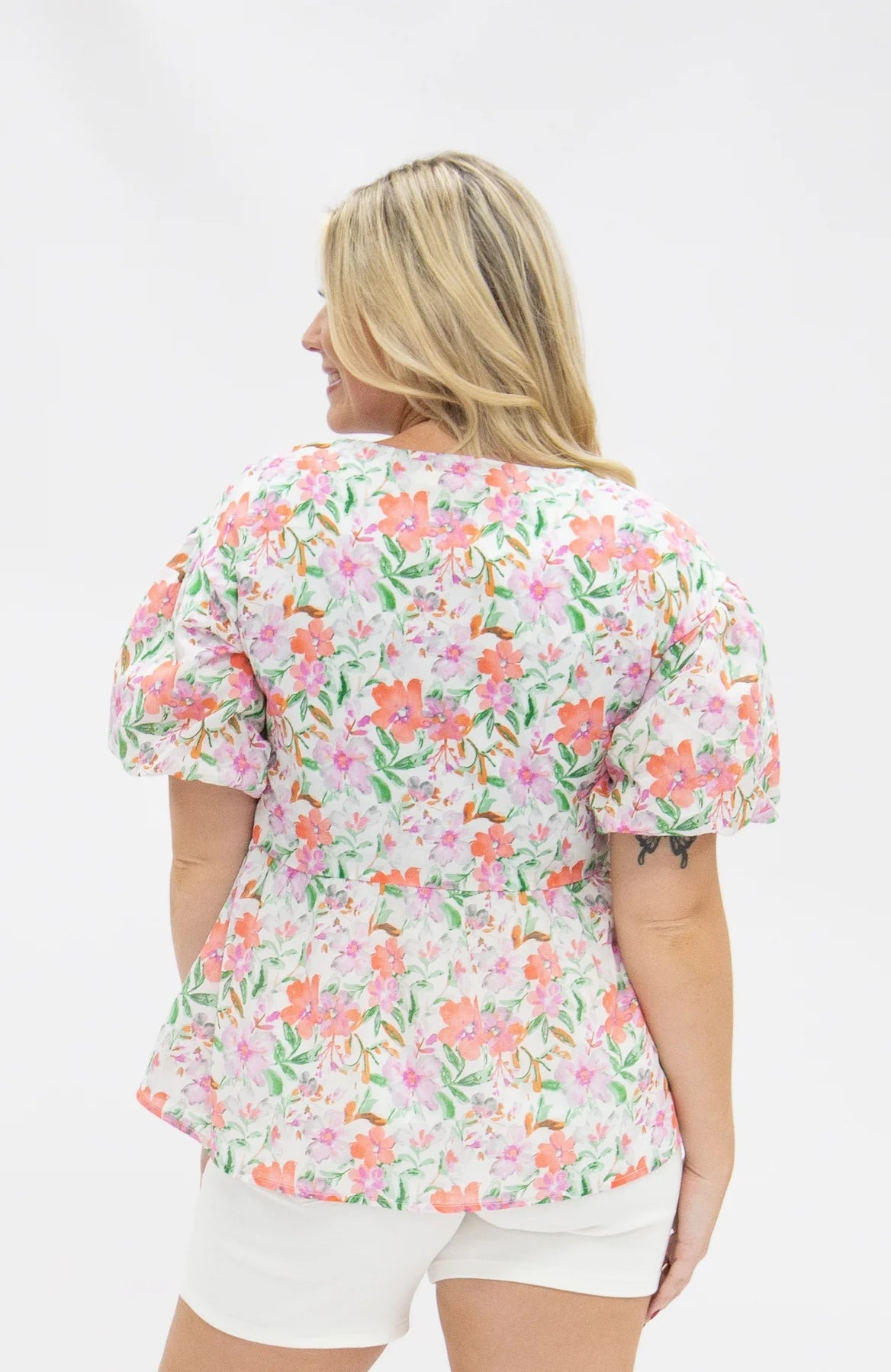 PUFF SLEEVE WATERCOLOR FLOWERS BLOUSE