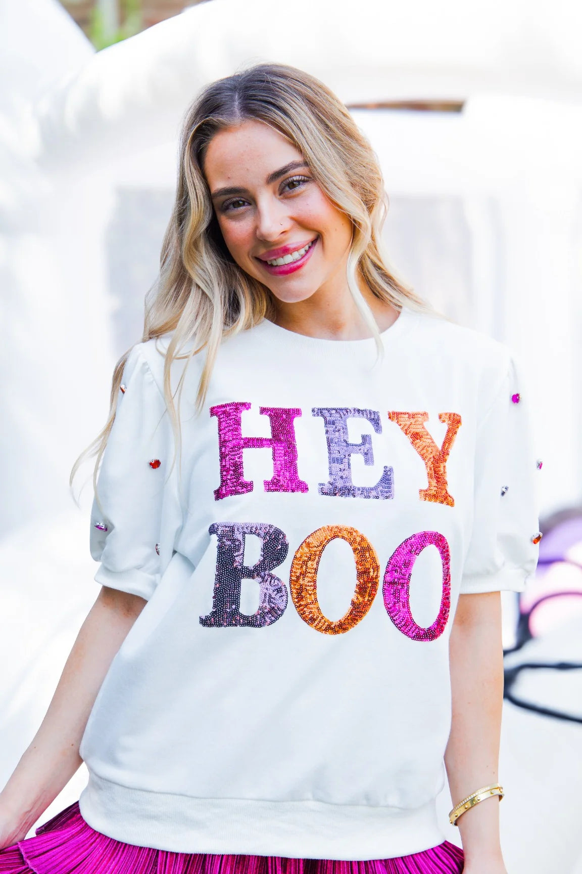 'HEY BOO' HALLOWEEN SEQUIN TOP