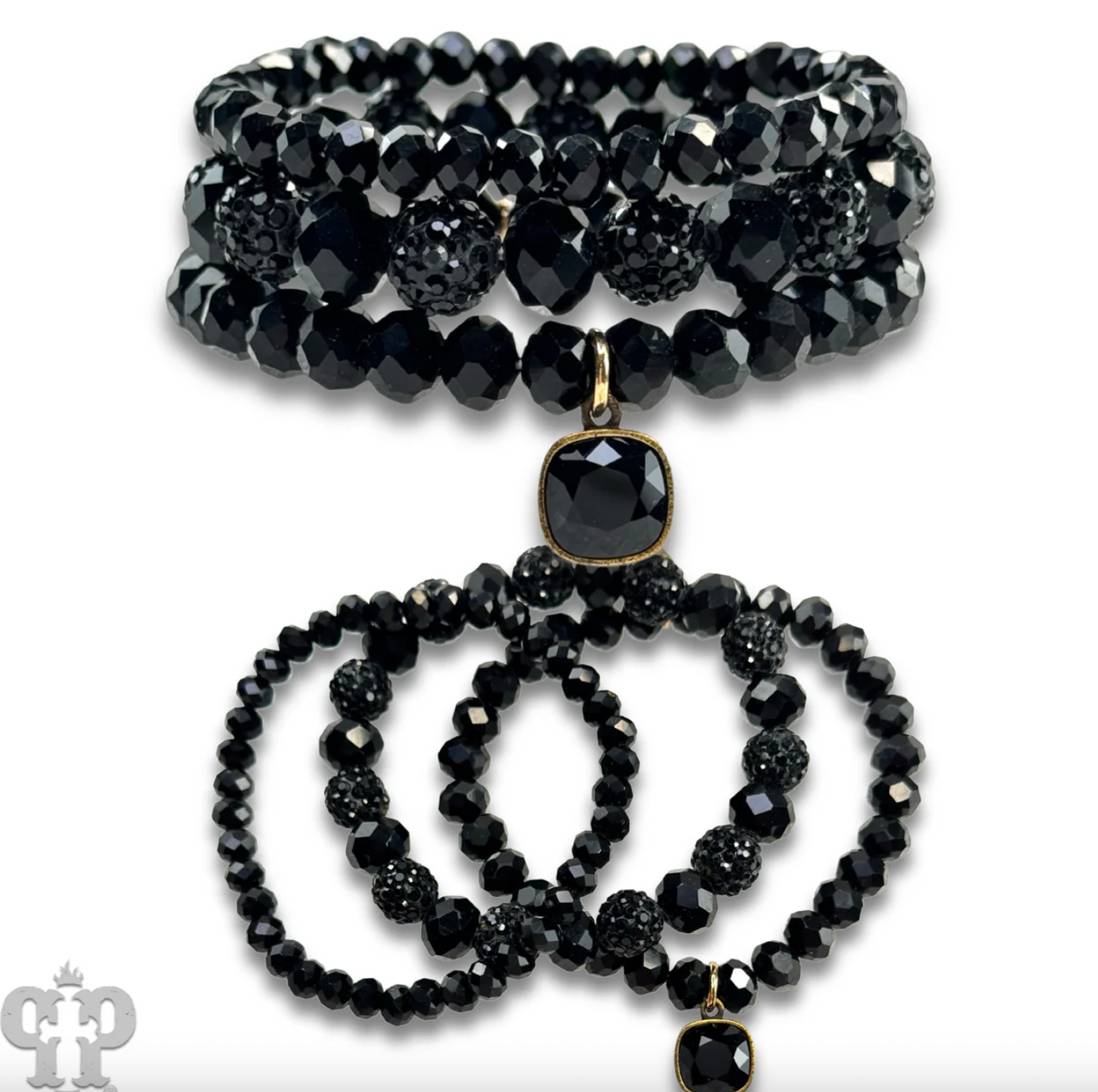 PINK PANACHE Pave ball and glossy glass bead bracelet with a crystal from Swarovski - B219BBL