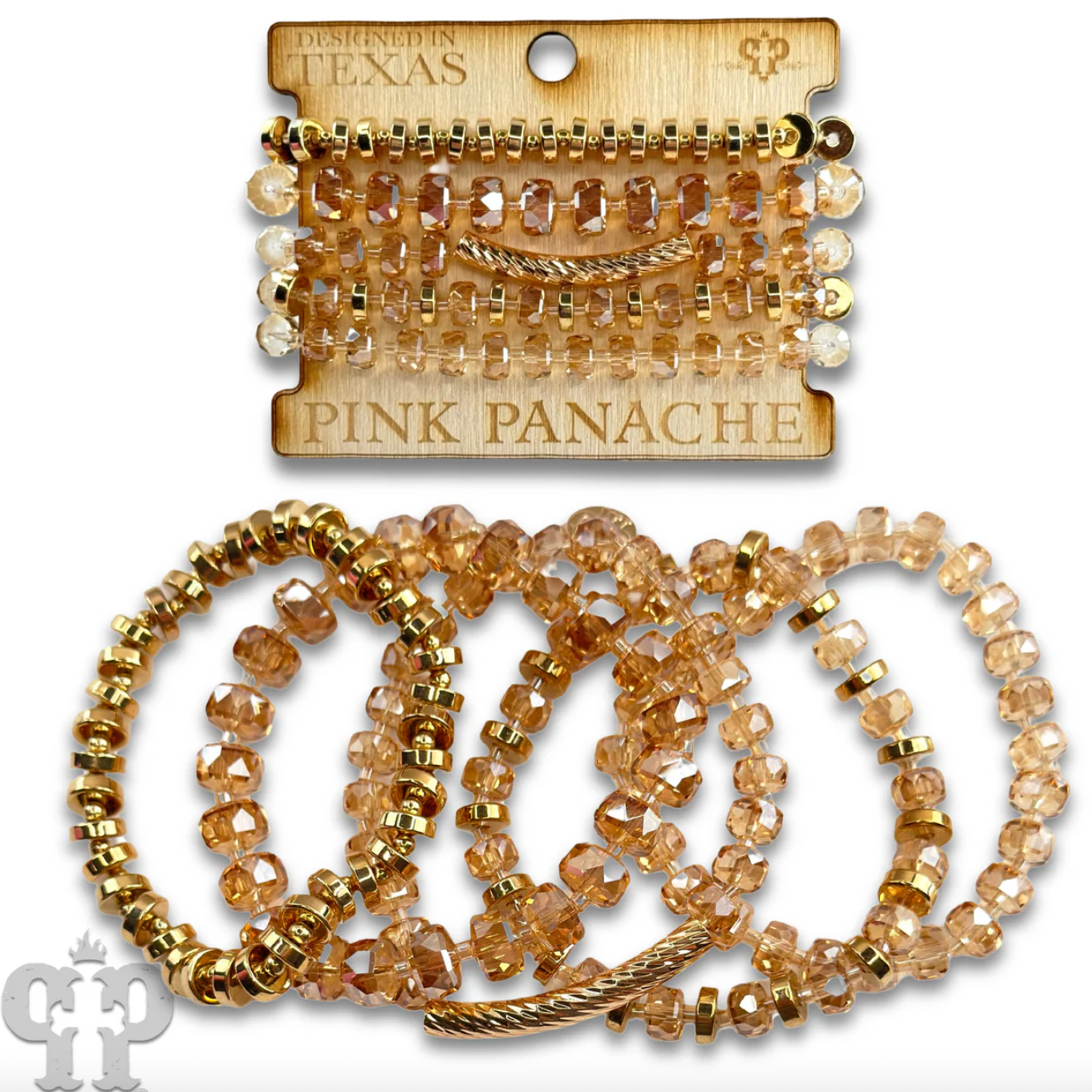 PINK PANACHE Faceted heishi bead bracelet with twisted tube bead feature - B287GGS