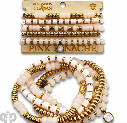 PINK PANACHE Five strand mixed shape bracelet set with Austrian crystal - B234BRW