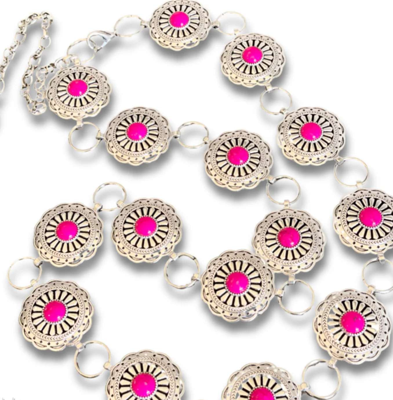 Western Round Stone Concho Belt - Fuchsia