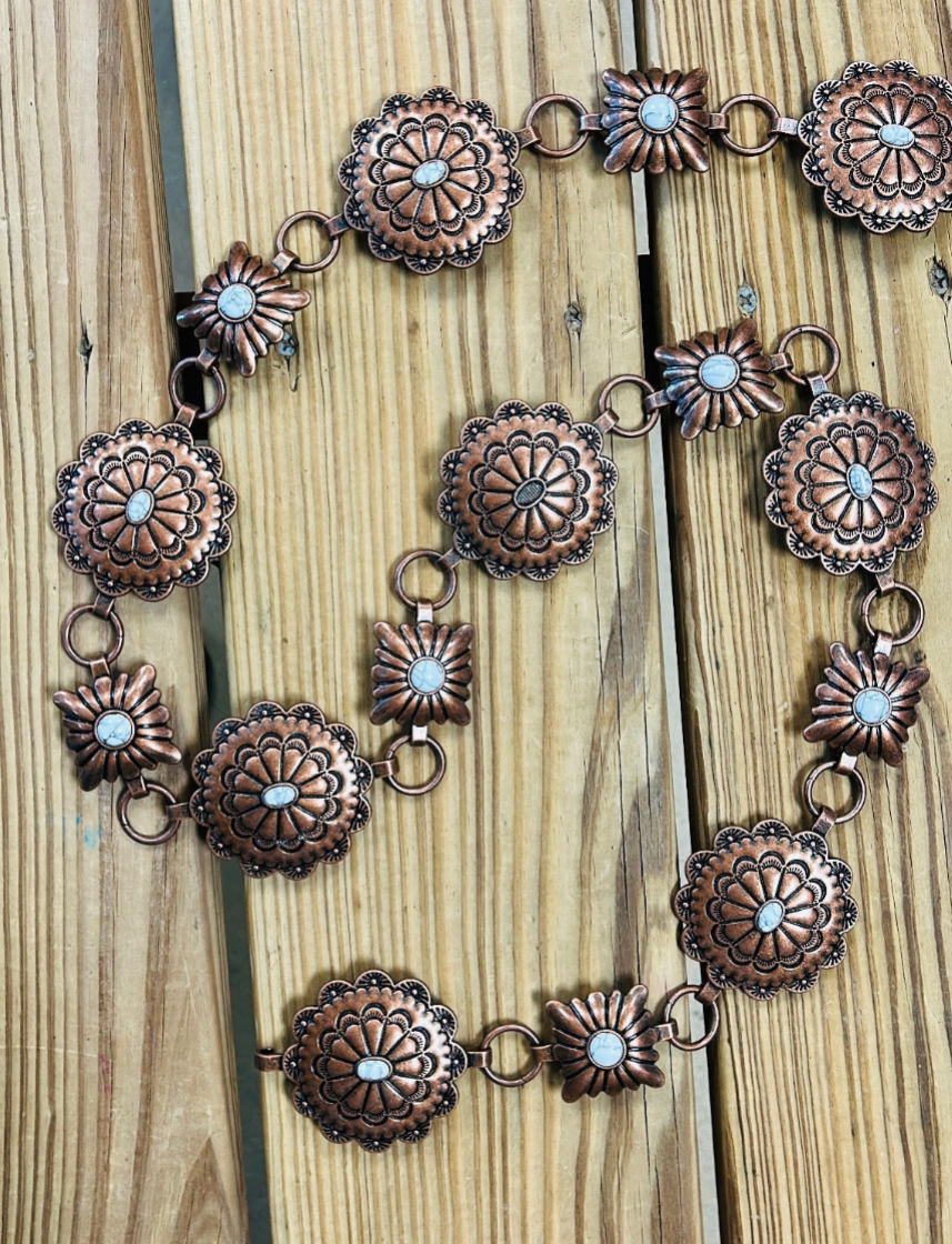 Western Round and Square Concho Link Belt - Bronze S/M and L/XL