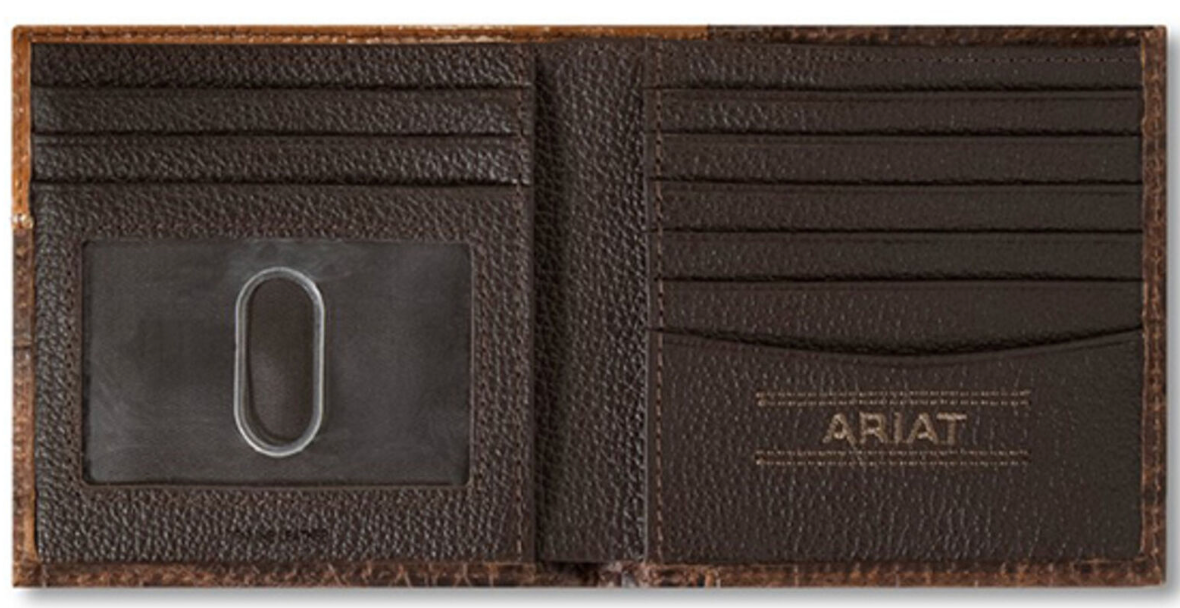 ARIAT BIFOLD WALLET CROC FLORAL EMBOSSED - BROWN