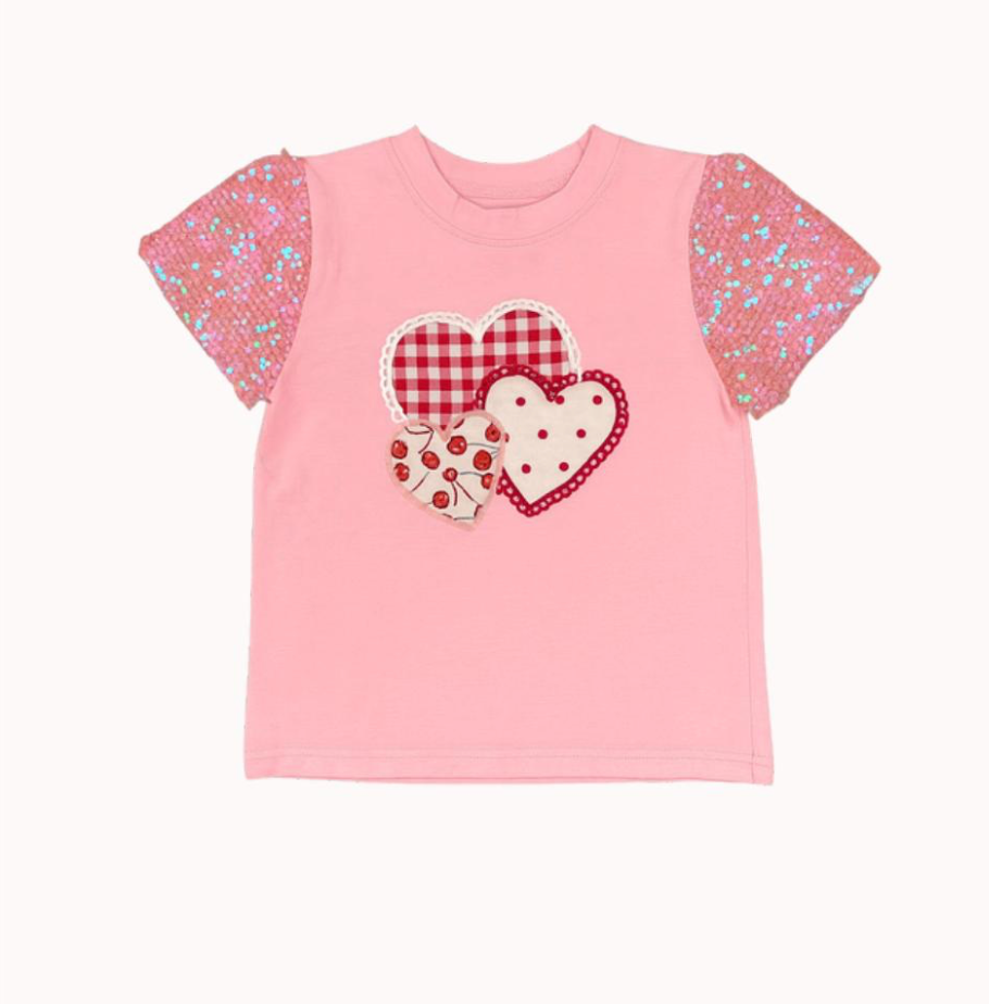 Girls' Heart Patches on Pink Princess Top