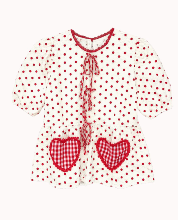 Polka-Dot Blouse with Bows - Red