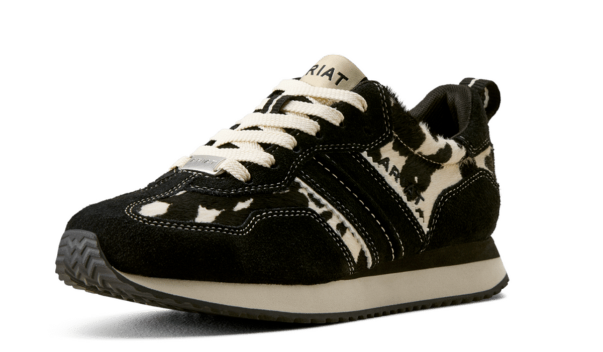 ARIAT WOMEN'S RANCH RUNNER BLACK SUEDE/ BLACK AND WHITE HAIR ON
