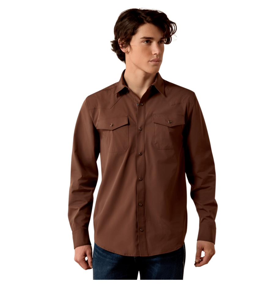 ARIAT MENS FRONTIERTOUGH VENTTEK WESTERN FITTED SNAP SHIRT - CHESTNUT