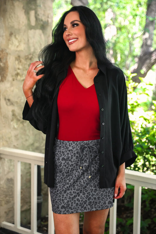 Sloane Button Up Top - BLACK
