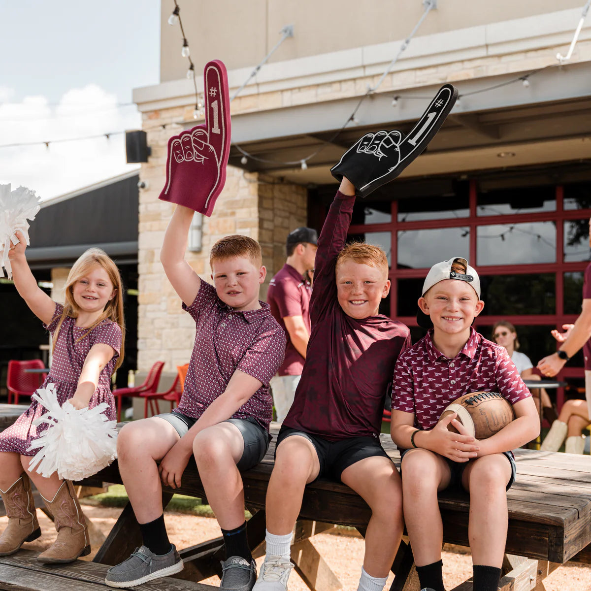 Burlebo Youth Performance Polo - Howdy Pennants - Maroon