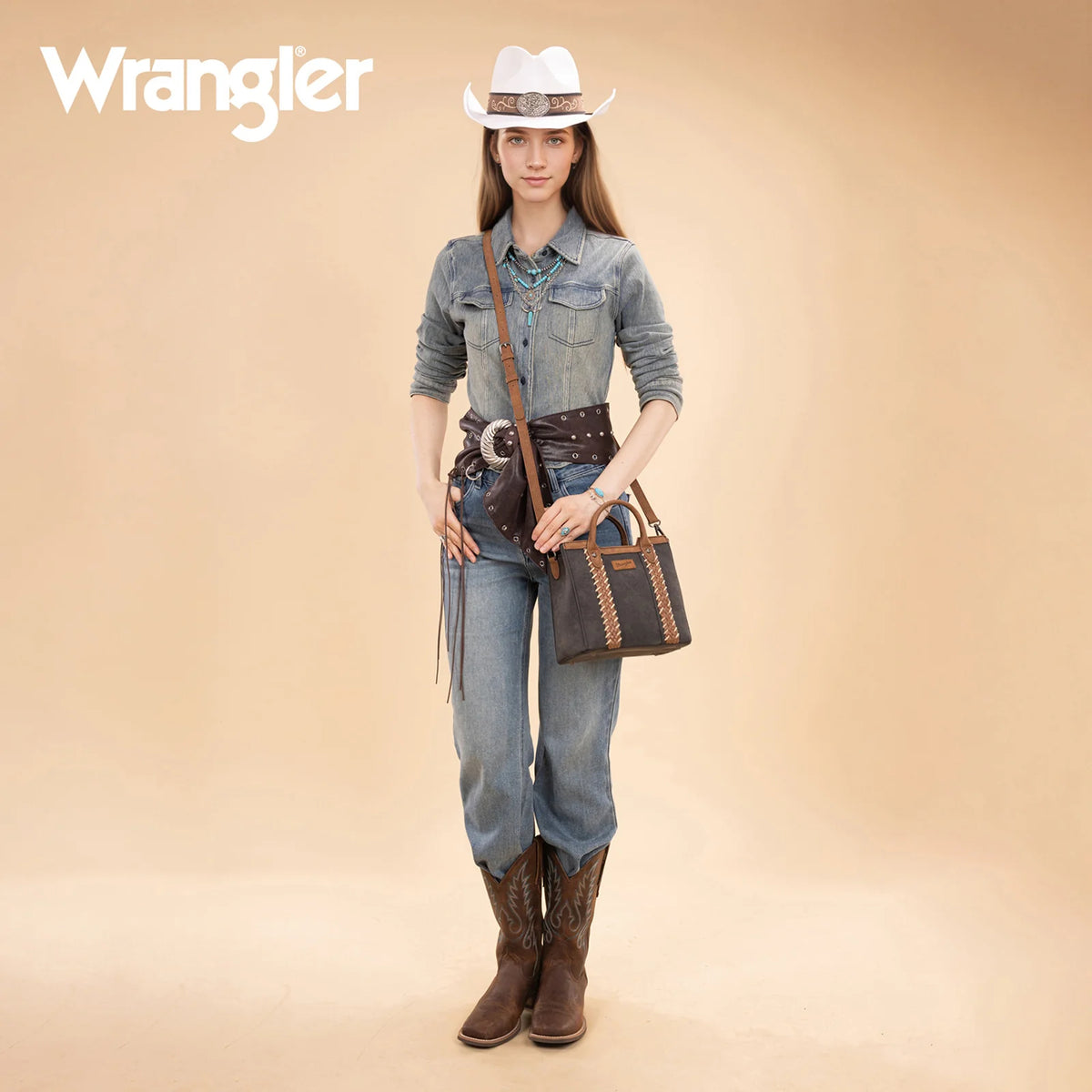 Wrangler Braided Whipstitch Top Handle Small Tote/Crossbody - Black
